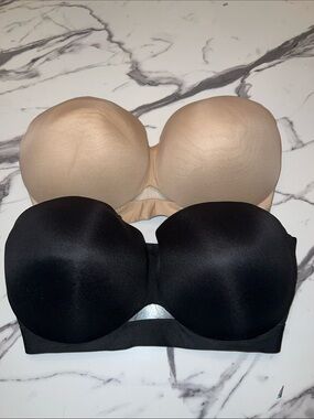 Lane Bryant Cacique Comfort Bliss  Strapless Bra’s - Black and Nude 38DDD